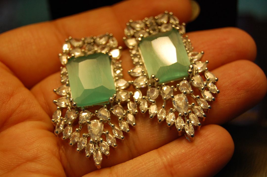 JADE GREEN & ZIRCON EARRINGS