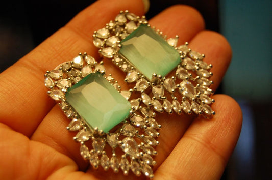 JADE GREEN & ZIRCON EARRINGS