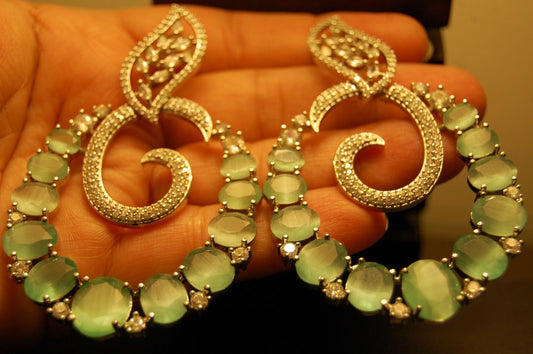 JADE GREEN & ZIRCON EARRINGS