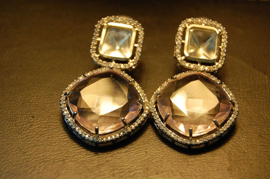 PINK EARRINGS IN KUNDAN & ZIRCONS