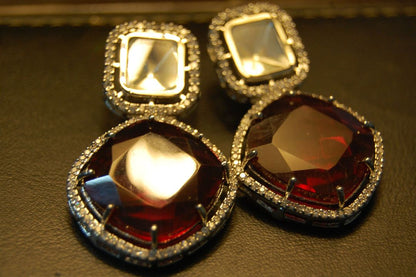 RED EARRINGS IN KUNDAN & ZIRCONS