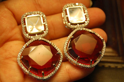 RED EARRINGS IN KUNDAN & ZIRCONS
