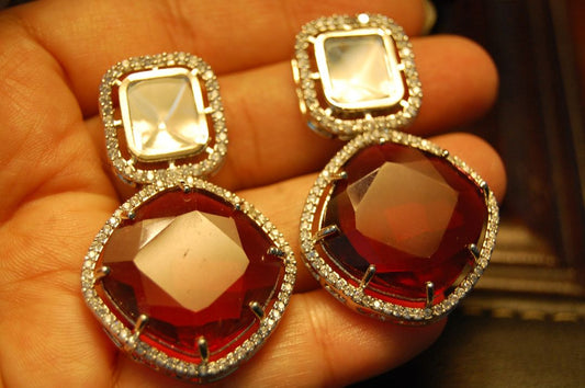 RED EARRINGS IN KUNDAN & ZIRCONS