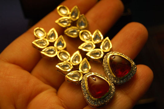 RUBY RED EARRINGS IN KUNDAN & ZIRCONS