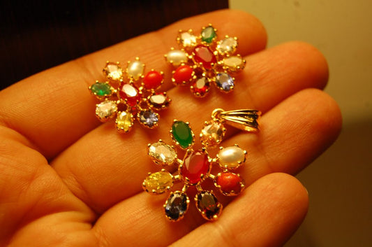 MULTI JEWELLED STERLING SILVER SET