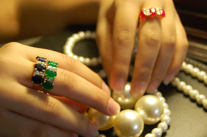 GREEN STONE,GOLD PLATED STERLING SILVER RING