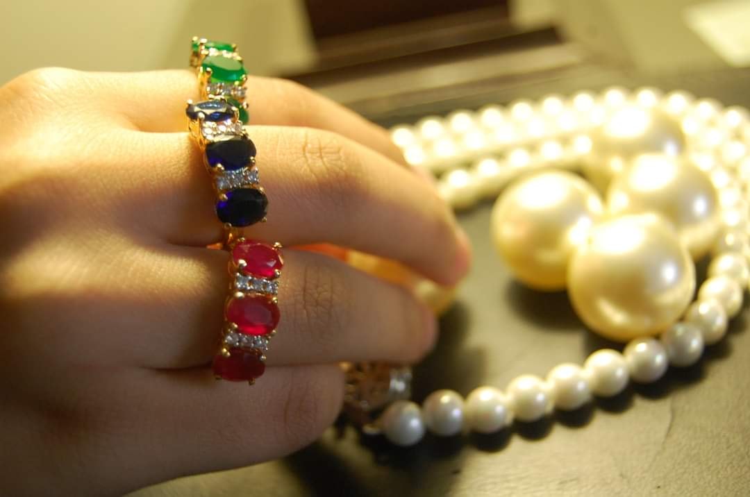BLUE STONE, GOLD PLATED ADJUSTABLE STERLING SILVER RING