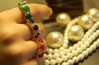 BLUE STONE, GOLD PLATED ADJUSTABLE STERLING SILVER RING