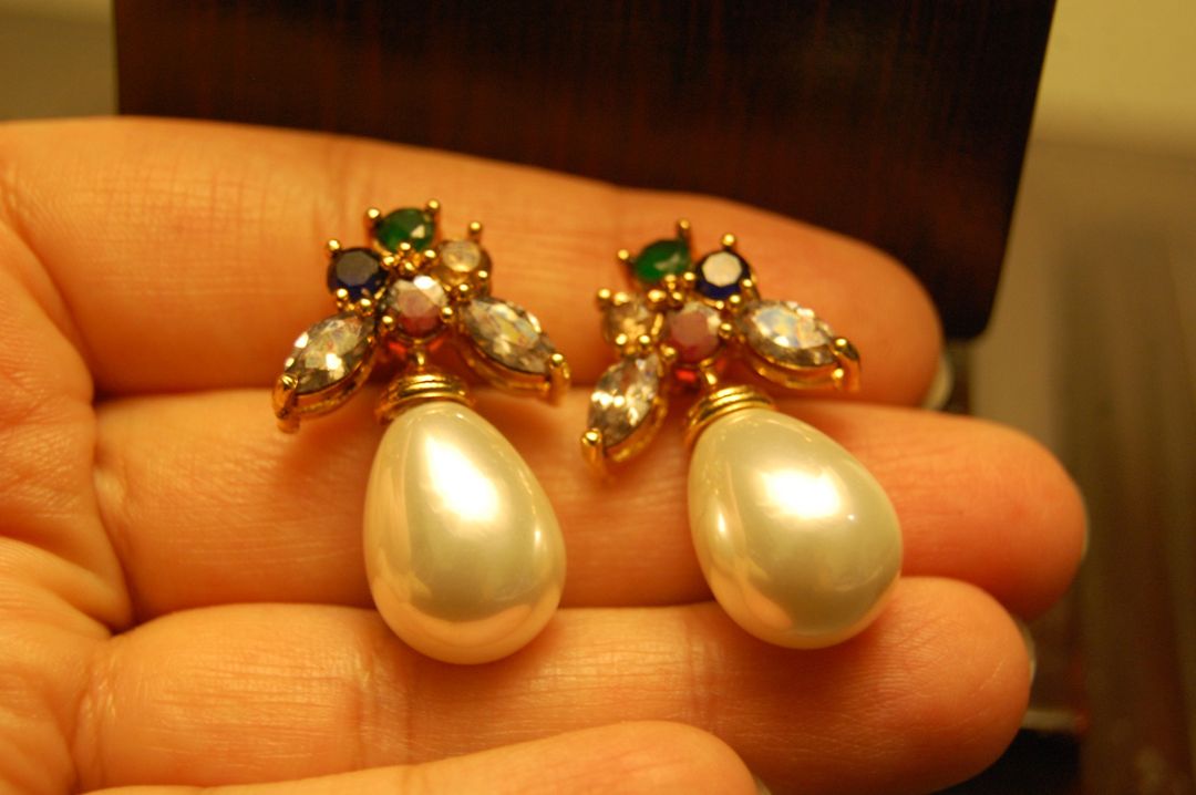 PEARL DROP WITH MULTI STONE EARRINGS