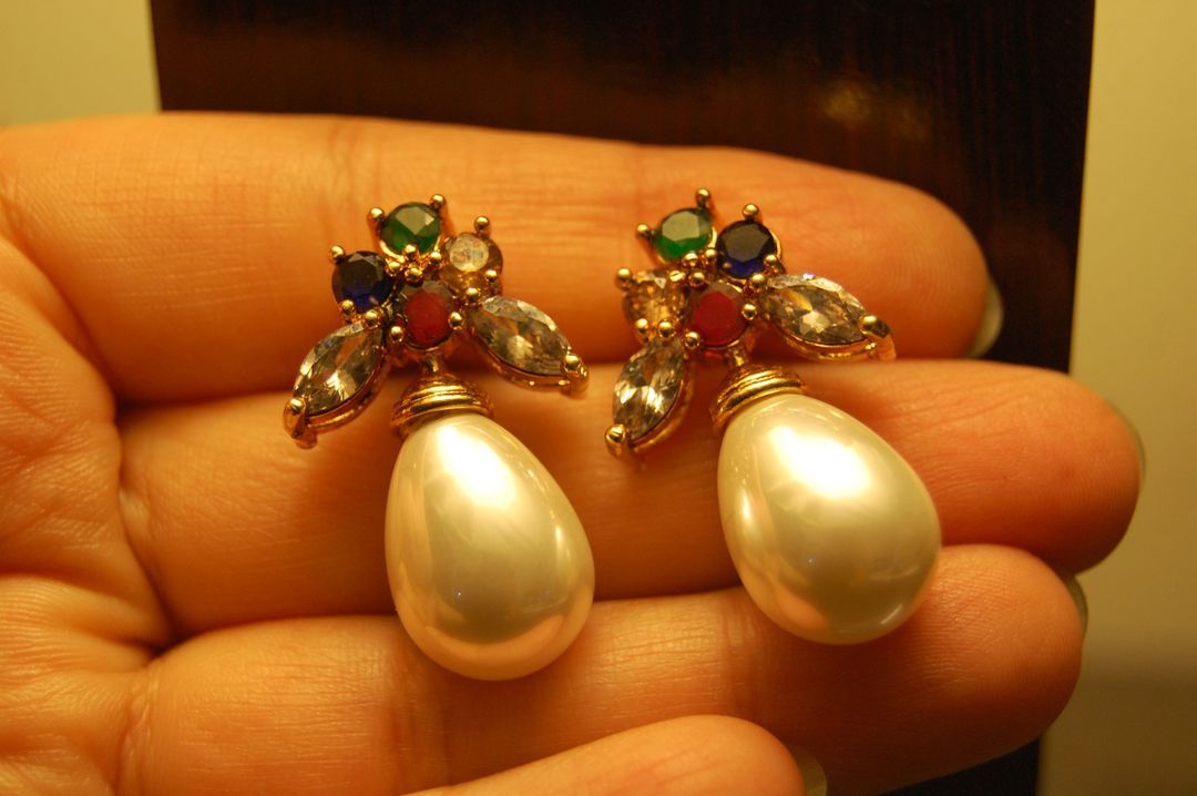 PEARL DROP WITH MULTI STONE EARRINGS