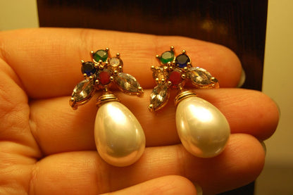 PEARL DROP WITH MULTI STONE EARRINGS