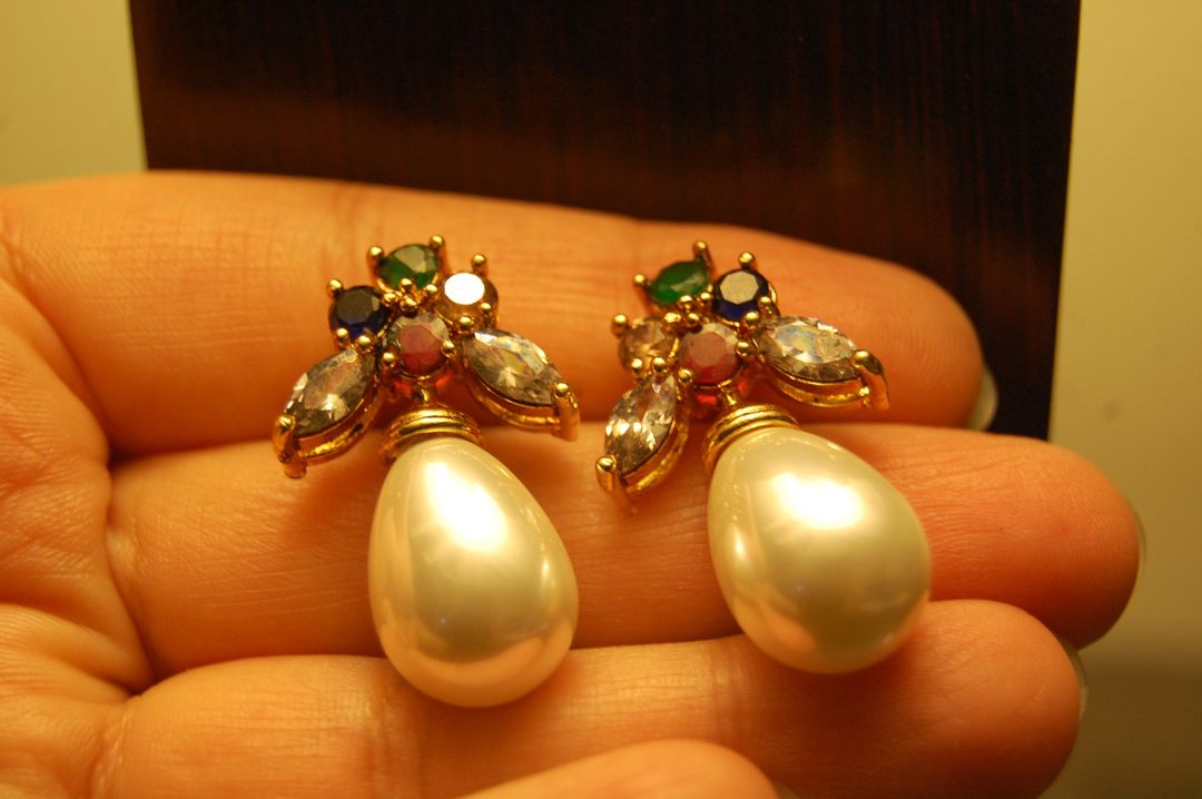 PEARL DROP WITH MULTI STONE EARRINGS