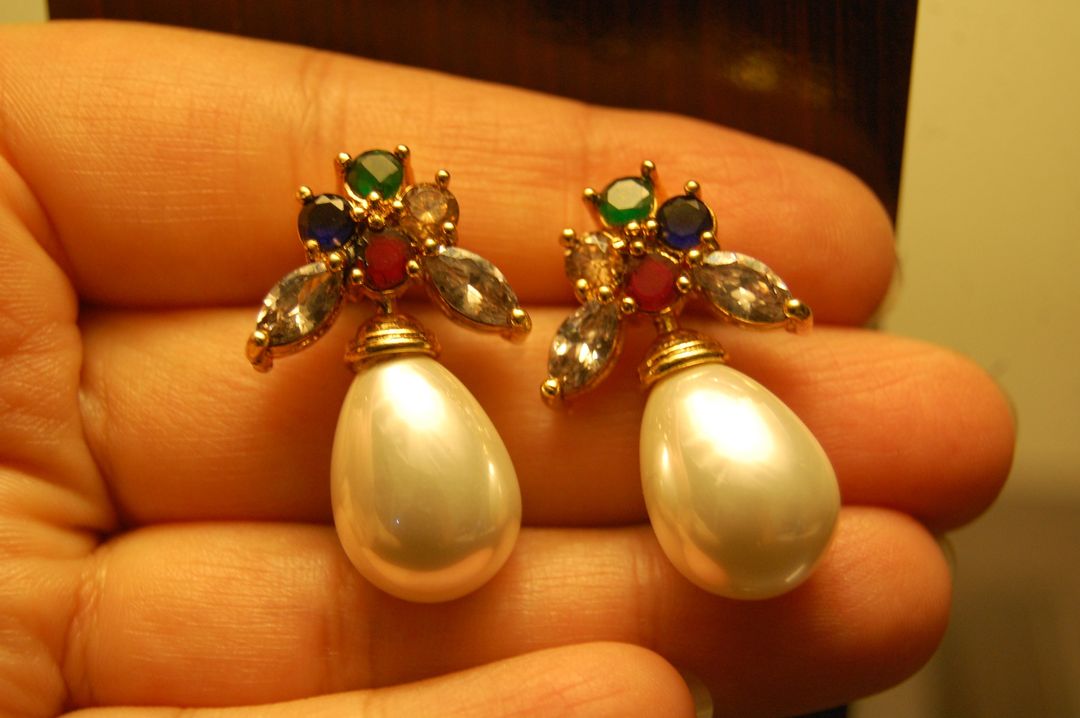 PEARL DROP WITH MULTI STONE EARRINGS