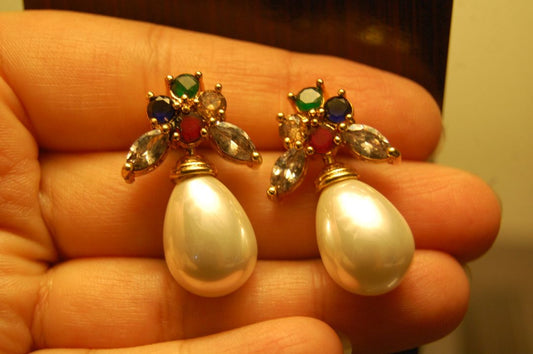 PEARL DROP WITH MULTI STONE EARRINGS