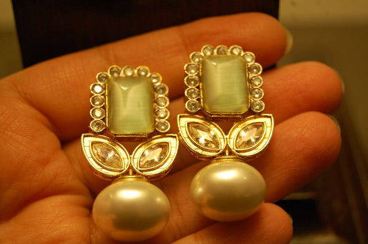 JADE & ZIRCON EARRINGS WITH PEARLS