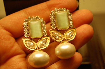 JADE & ZIRCON EARRINGS WITH PEARLS