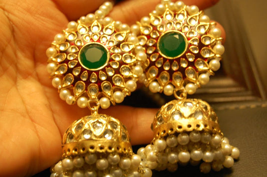 RED & GREEN MEENA & KUNDAN JHUMKAS