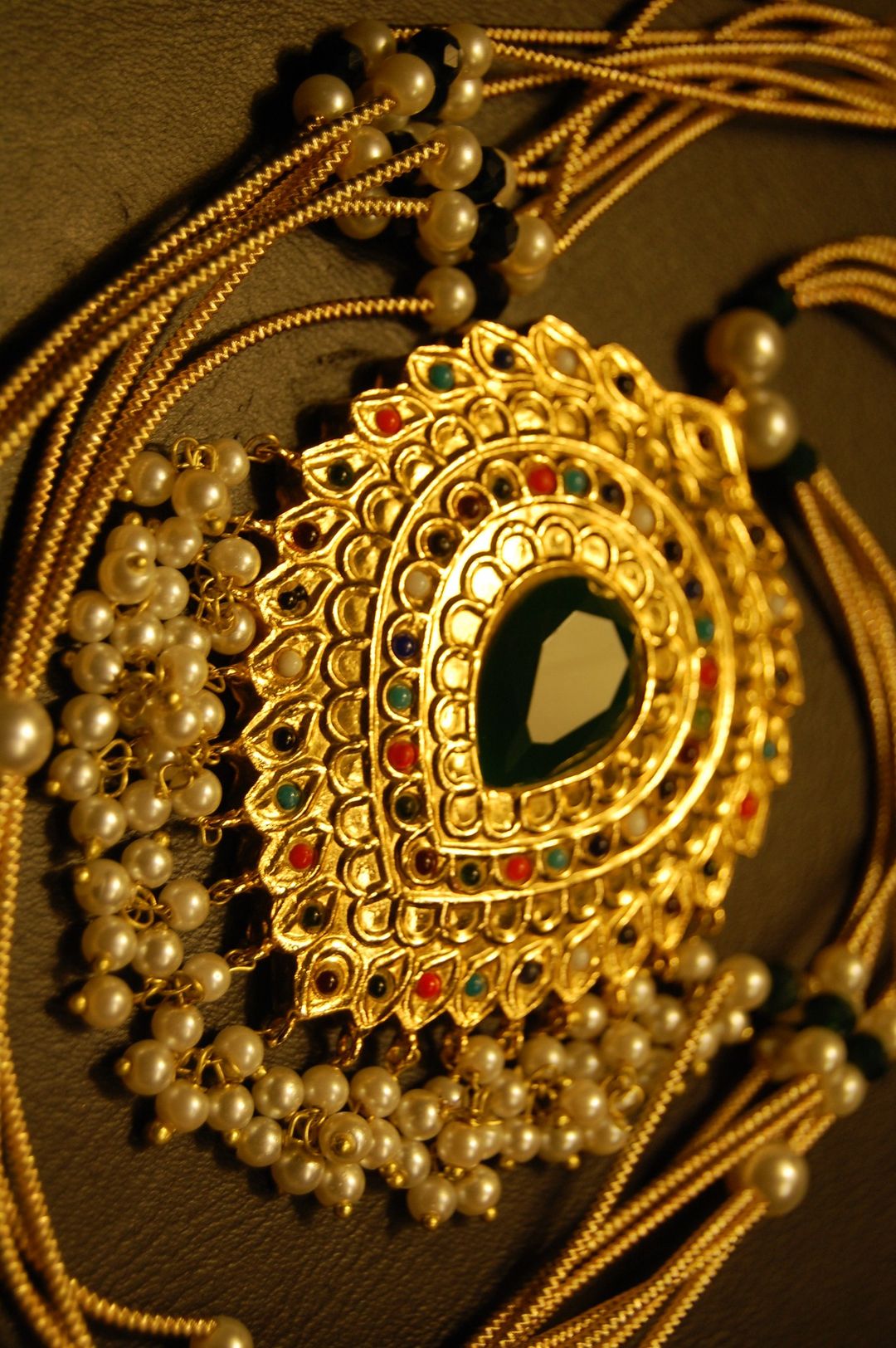 NAURATAN MALA WITH GREEN STONE