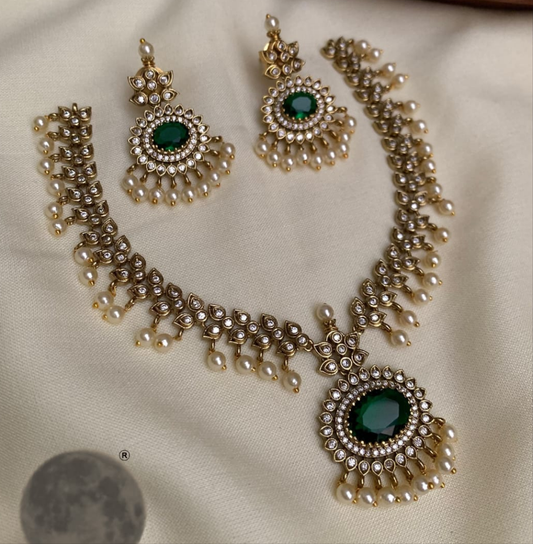 SOUTH INDIAN NECKLACE SET IN GREEN