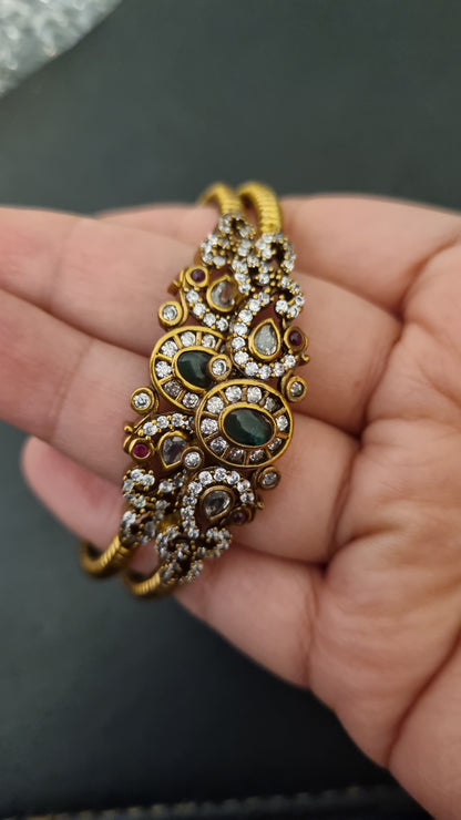 KUNDAN, RED & GREEN STONE, SOUTH INDIAN BANGLES