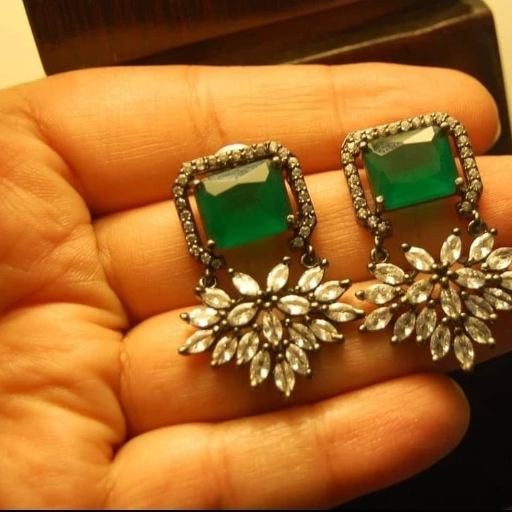 EMERALD GREEN & ZIRCON EARRINGS