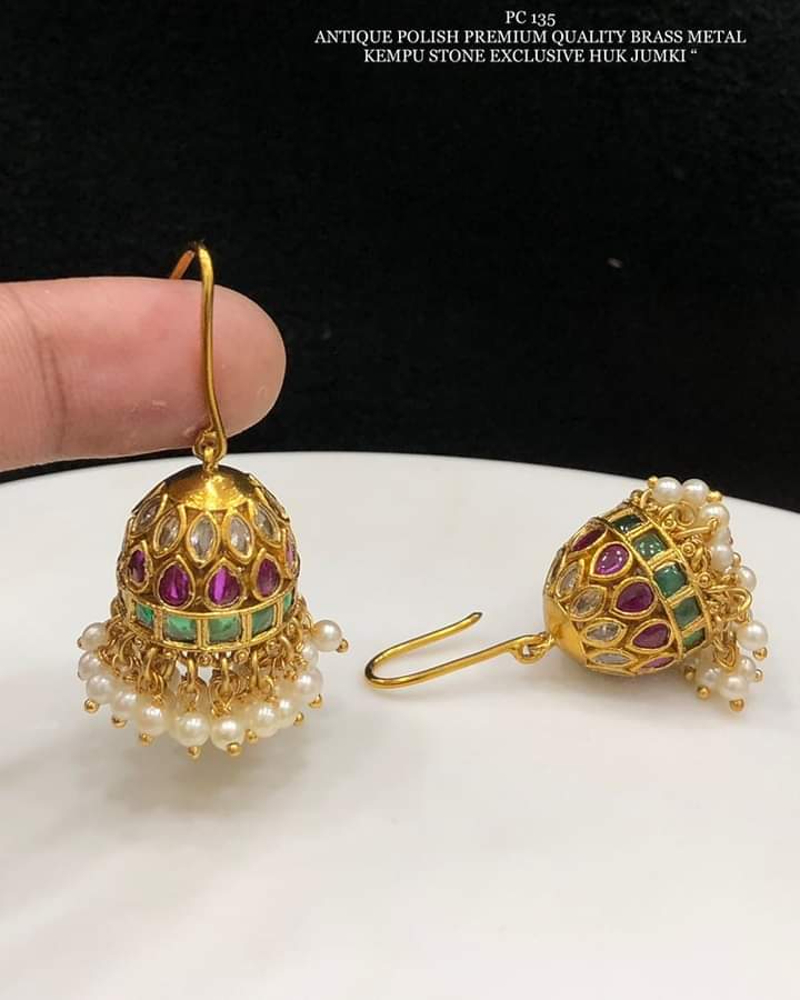 JHUMKIS IN RED & GREEN WITH PEARLS