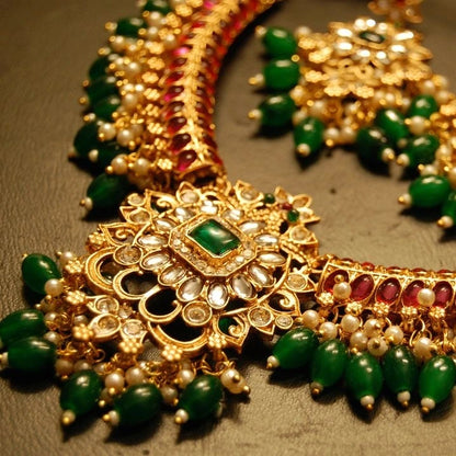 NECKLACE SET IN RED & GREEN STONES WITH KUNDAN