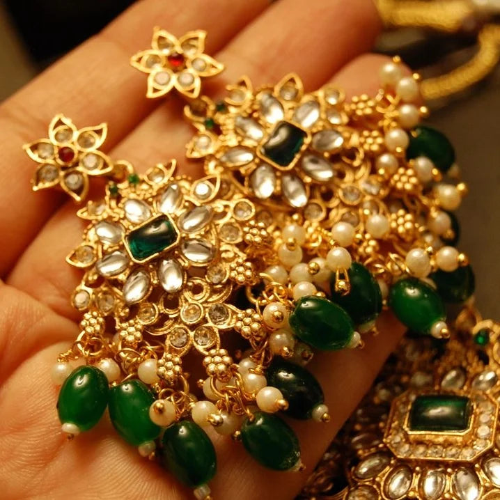 NECKLACE SET IN RED & GREEN STONES WITH KUNDAN