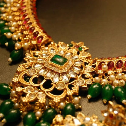NECKLACE SET IN RED & GREEN STONES WITH KUNDAN