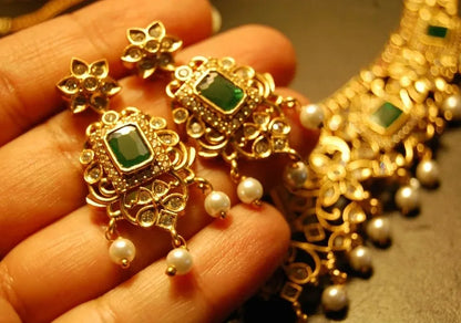 ELEGANT INDIAN SET WITH ZIRCONS, RED & GREEN STONES