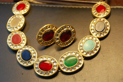 MULTI JEWELLED NECKLACE SET WITH KUNDAN