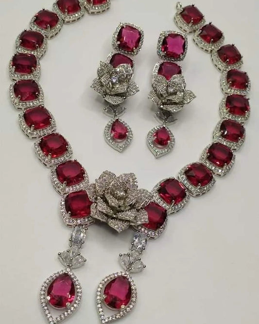 ELEGANT RUBY RED & ZIRCON NECKLACE SET
