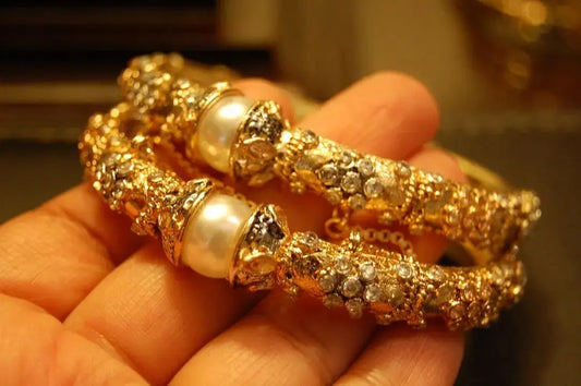 PAIR OF ZIRCON & PEARL BANGLES