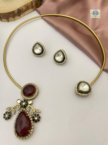 HASLI IN RED & POLKI SET