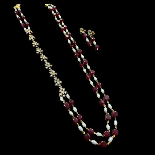 PEARL & RED MALA WITH ZIRCON STRING
