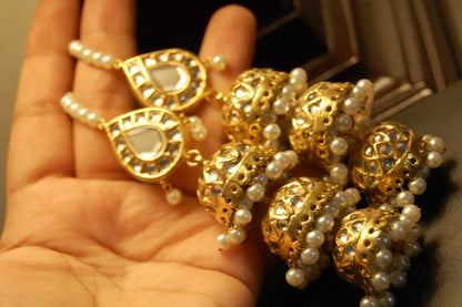 THREE LAYERED KUNDAN JHUMKAS