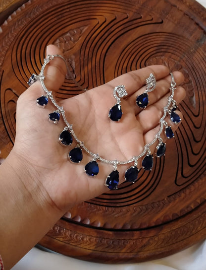 ELEGANT AMERICAN DIAMOND SET WITH SAPPHIRE BLUE