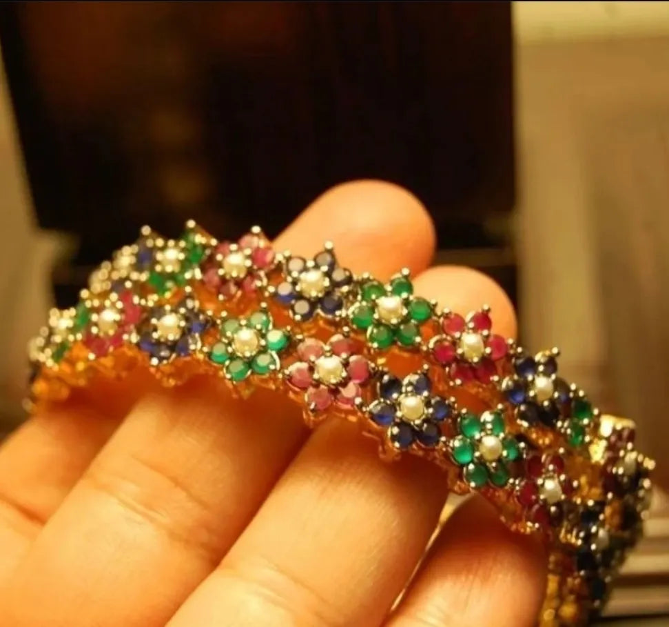 MULTI STONE FLORAL  BANGLES