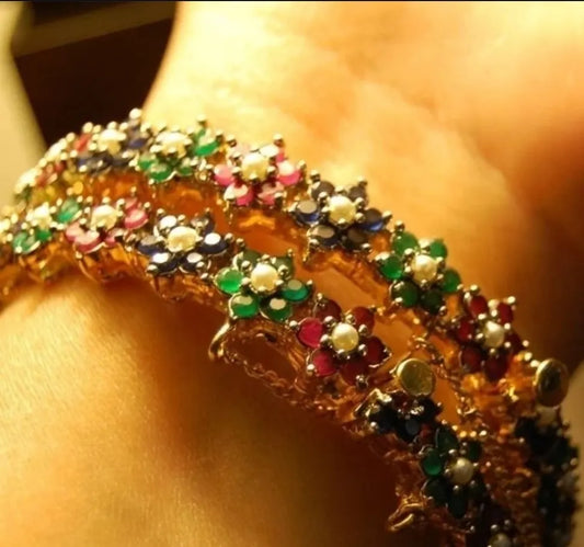 MULTI STONE FLORAL  BANGLES