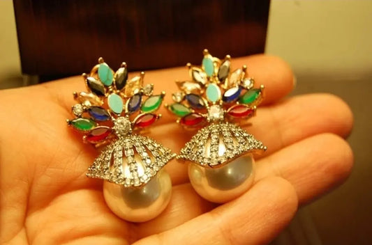 MULTI STONE PEARL EARRINGS