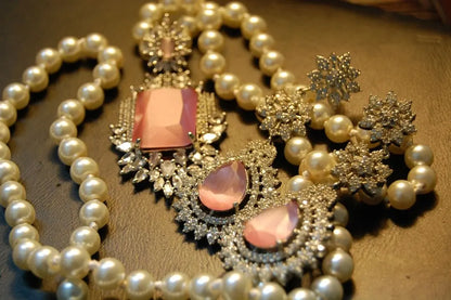 ZIRCON MALA SET IN PINK & PEARLS