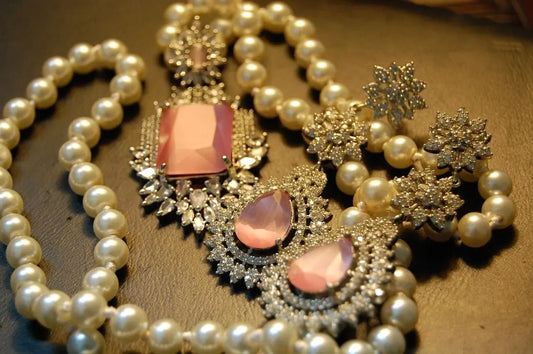 ZIRCON MALA SET IN PINK & PEARLS