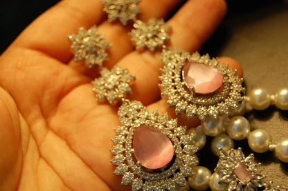ZIRCON MALA SET IN PINK & PEARLS