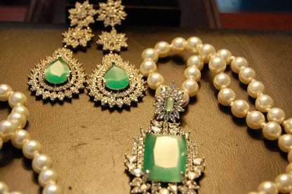 ZIRCON MALA SET IN JADE & PEARLS
