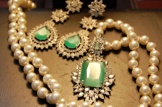 ZIRCON MALA SET IN JADE & PEARLS