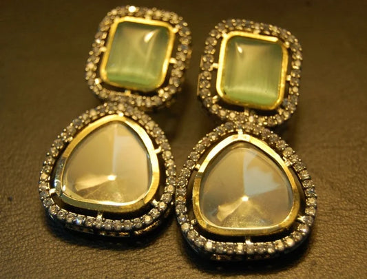 JADE GREEN EARRINGS IN KUNDAN & ZIRCONS