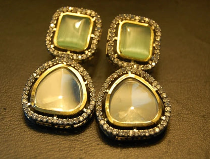 JADE GREEN EARRINGS IN KUNDAN & ZIRCONS