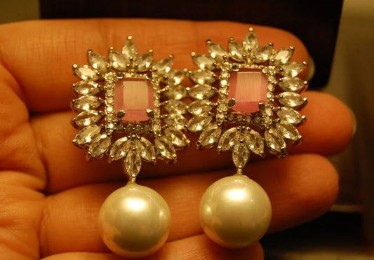 PINK ,ZIRCON & PEARL EARRINGS