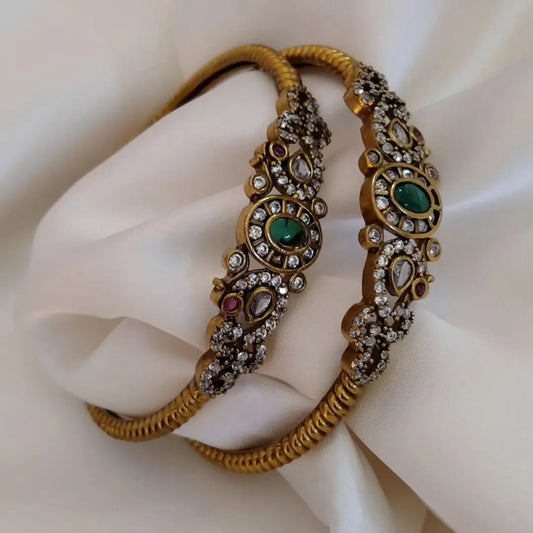 KUNDAN, RED & GREEN STONE, SOUTH INDIAN BANGLES
