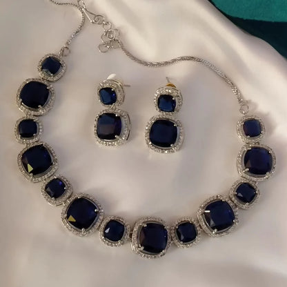 SAPPHIRE BLUE & ZIRCON NECKLACE SET